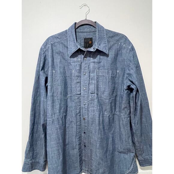 5.11 Tactical Shirts Men's Denim Blue Cotton Chambray Snap Button Down Large - Picture 2 of 6